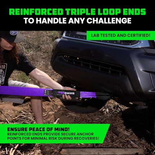 Image of Rhino USA Recovery Tow Strap (3 inch x 20') - 31,518lb Break Strength - Emergency Recovery Strap Tow Rope for Truck, UTV, ATV & More - Heavy Duty Towing Strap for Offroad 4x4 Use - Compatible with Jeep
