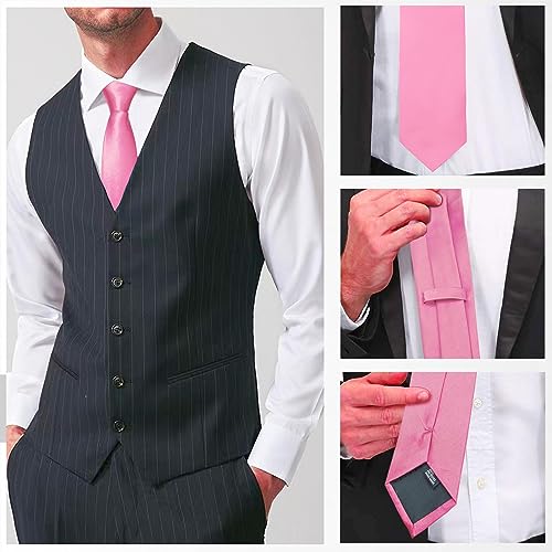 Image of Luckyvestir Mens Tie Solid Satin Neck Ties 3.15'' Formal Necktie for Wedding Business Christmas Father's Valentine's Day Gift
