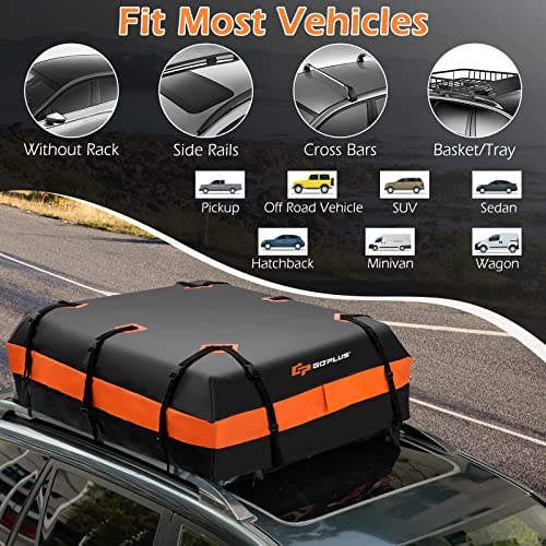 Goplus Rooftop Cargo Carrier, 21 Cubic 100% Waterproof Soft Car Roof Bag For All Vehicles With/Without Rack, Includes Anti-Slip Mat, 10 Reinforced Straps, 6 Door Hooks, Storage Bag #TOP1