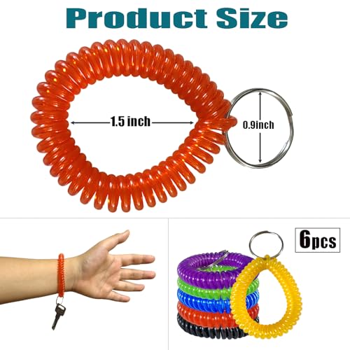 Pack of 6 Colorful Spring Spiral Wrist Coil Key Chain, Wristband Key Ring2