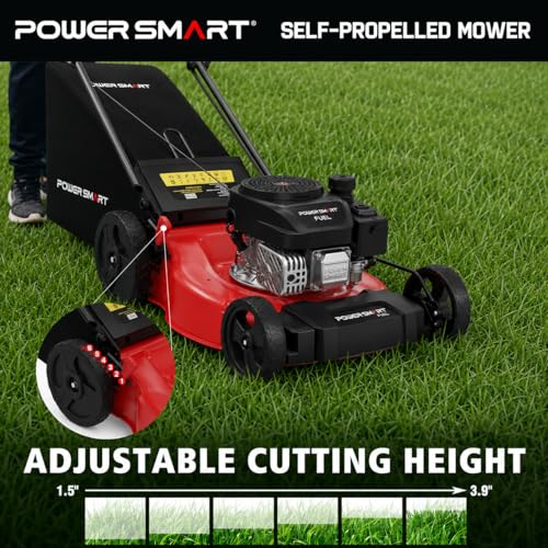 Image of PowerSmart 21 inch Gas Self-Propelled Lawn Mower for Hills & Medium Yards | 170cc OHV | 3-in-1 Mulching /Bagging /Discharge | 6-Position Height | Alloy Steel Deck | Easy Start | Rear-Wheel Drive