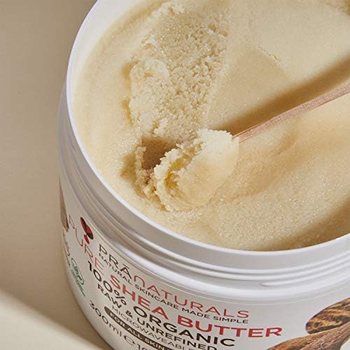 PraNaturals 100% Organic Shea Butter 300ml, Pure Raw Unrefined A Grade African Ivory All-Natural, Smooth Shea Nut Lip Balm Body Butter Moisturiser Cream Lotion for All Skin Face Hair Type