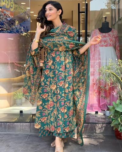 Image of GoSriKi Women's Rayon Viscose Anarkali Printed Kurta with Palazzo & Dupatta