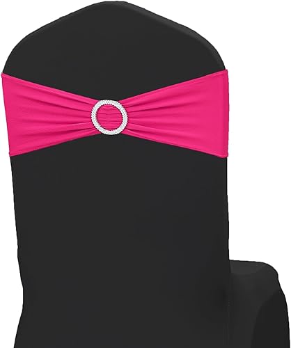 Miniatura 2 de JKDMJF Bandas para sillas de color rosa intenso, 50 unidades, bandas elásticas de elastano con hebillas deslizantes, lazos elásticos universales