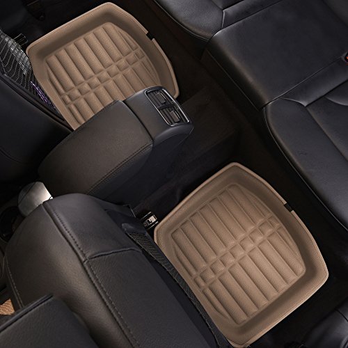 Image of FH Group Automotive Floor Mats - PU Leather Floor Mats, Deep Dish Design, Floor Mats for Cars, Universal Fit Floor Mats Full Set, Floor Mats For Most Sedan, SUV, Truck Floor Mats Solid Beige