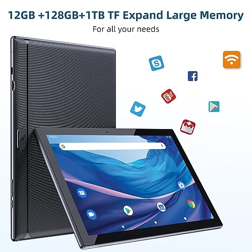 Image of HOTTABLET 10 inch Tablet, 12GB RAM 128GB ROM Computer Tablets with Keyboard, IPS Screen, 2.4G /5G WiFi 6, Bluetooth 5.0, 1TB Expand with Stylus, Black (Black)