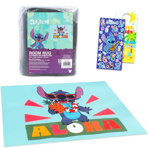 Stitch Rug for Kids Room Set - Bundle of 48x72 Area Carpet for Bedroom Room Decor Stickers and More | Disney Lilo and Stitch Rug for Bedroom