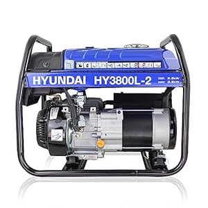 Hyundai Petrol Open Frame Generator 3.2kW / 4kVA, For Home or Site Use Powering Power Tools, Lighting Rrigs, Garages, Workshops, 3 Year Warranty