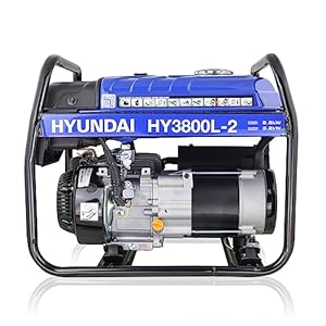 Hyundai Petrol Open Frame Generator 3.2kW / 4kVA, For Home or Site Use Powering Power Tools, Lighting Rrigs, Garages, Workshops, 3 Year Warranty