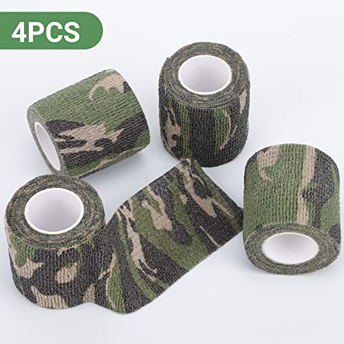 DROK Fita camuflada de 4 rolos, fita adesiva elástica de camuflagem coesiva de 5 cm x 4,5 m para esp