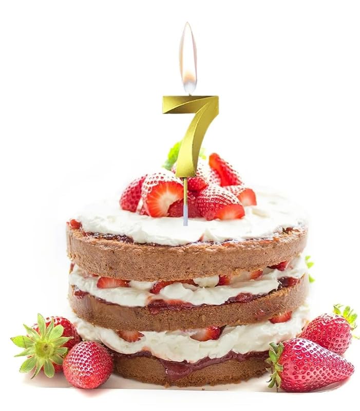 Image of Number Candles 3 inch for Birthday Parties, Wedding, Engagement, Valentines Day Celebration, Theme Party Cake Decoration Gold (Numeric No 7)
