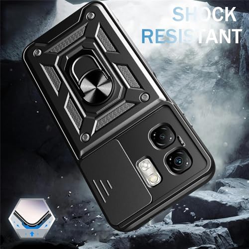Image of Heavy Duty Back Case Cover for Infinix Smart 9 HD /Hot 50i 5G, Shockproof Infinix Smart 9 HD /Hot 50i Back Cover, Ring Case with Kickstand and Camera Protection Shutter - Black