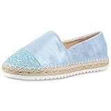 nike schuhe hellblau herren  SCARPE VITA Damen Bast Slipper Profilsohle Espadrilles Glitzer Zehenkappe 160389 Hellblau Bast 38