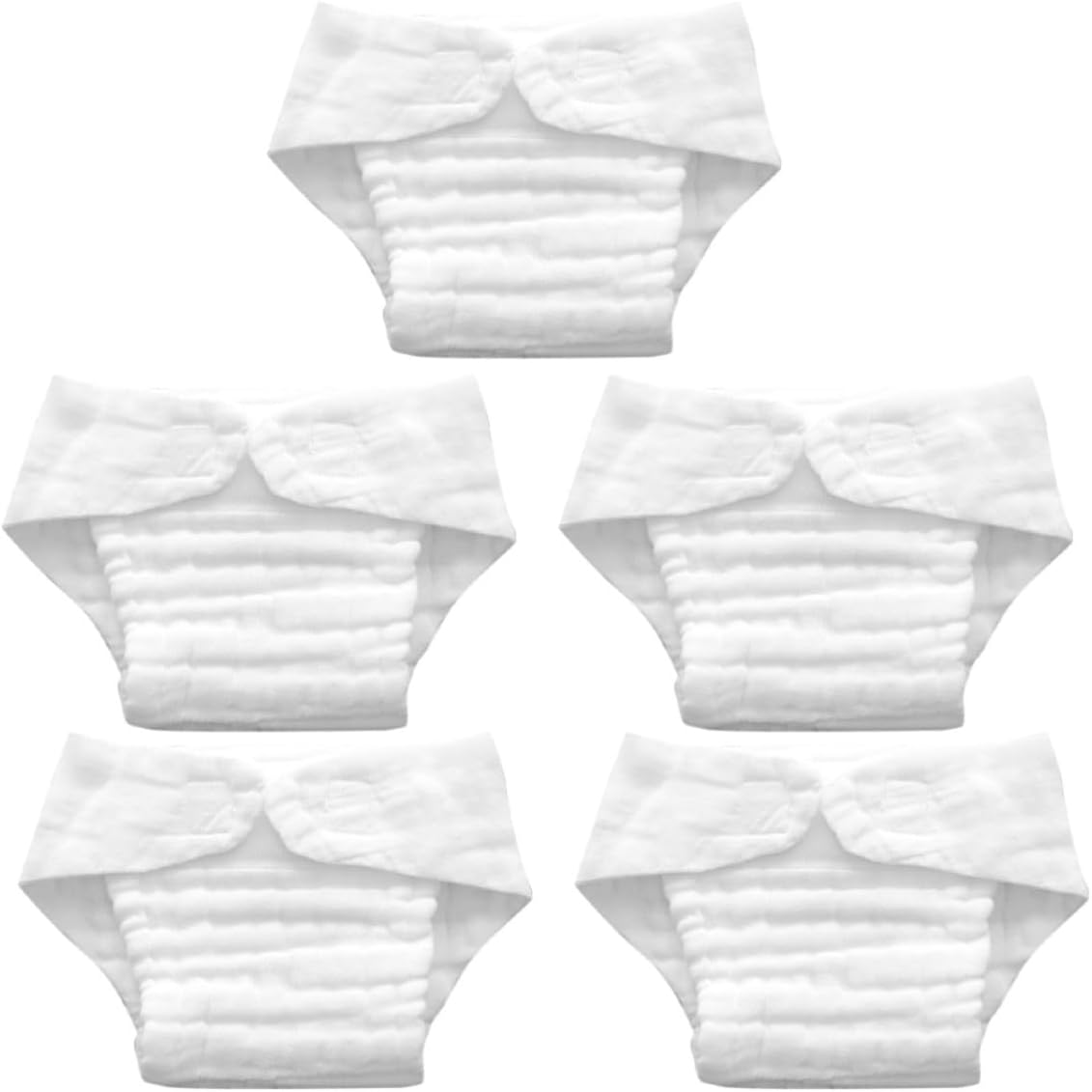 Alasum 5pcs Reusable Cotton Nappy Liners for Babies, Soft Fabric Cloth Diaper Insert Liner Strong Absorbency, Breathable and Washable Diapers for Daily Wear at Home, White Size S