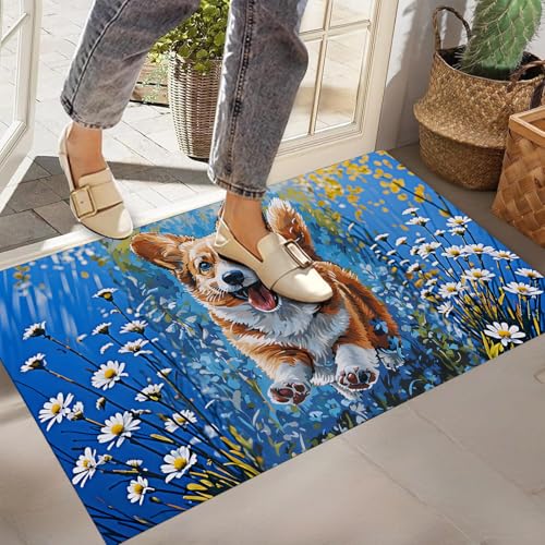 Tapete de puerta de interior con diseño de flores azules, tapete de tela no tejida, tapete de bienvenida antideslizante para puerta delantera, entrada interior, cocina, dormitorio, sala de estar