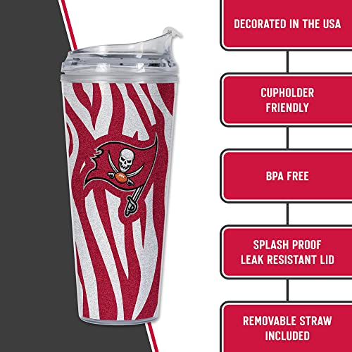 Image of Rico Industries NFL Football Glitter 24oz Acrylic Glitter Tumbler with Hinged Lid, Officially Licensed Double Wall Tumbler with Straw