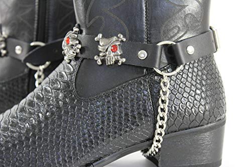 Men Biker Boot Bracelets Chain Black Leather Straps Skull Skeleton Pirate DS-1816