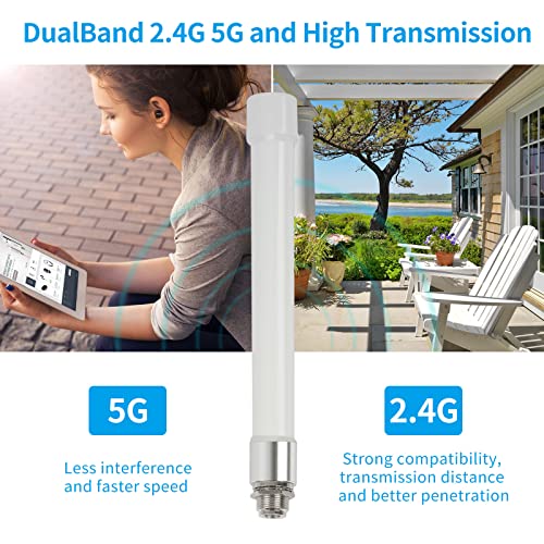 Image of WiFi Antenna Dual Band 2.4GHz 5GHz 5.8GHz 8dBi RP-SMA SMA Male Outdoor Indoor Antenna with 10ft KMR195 Cable for WiFi Router Hotspot Security IP Camera