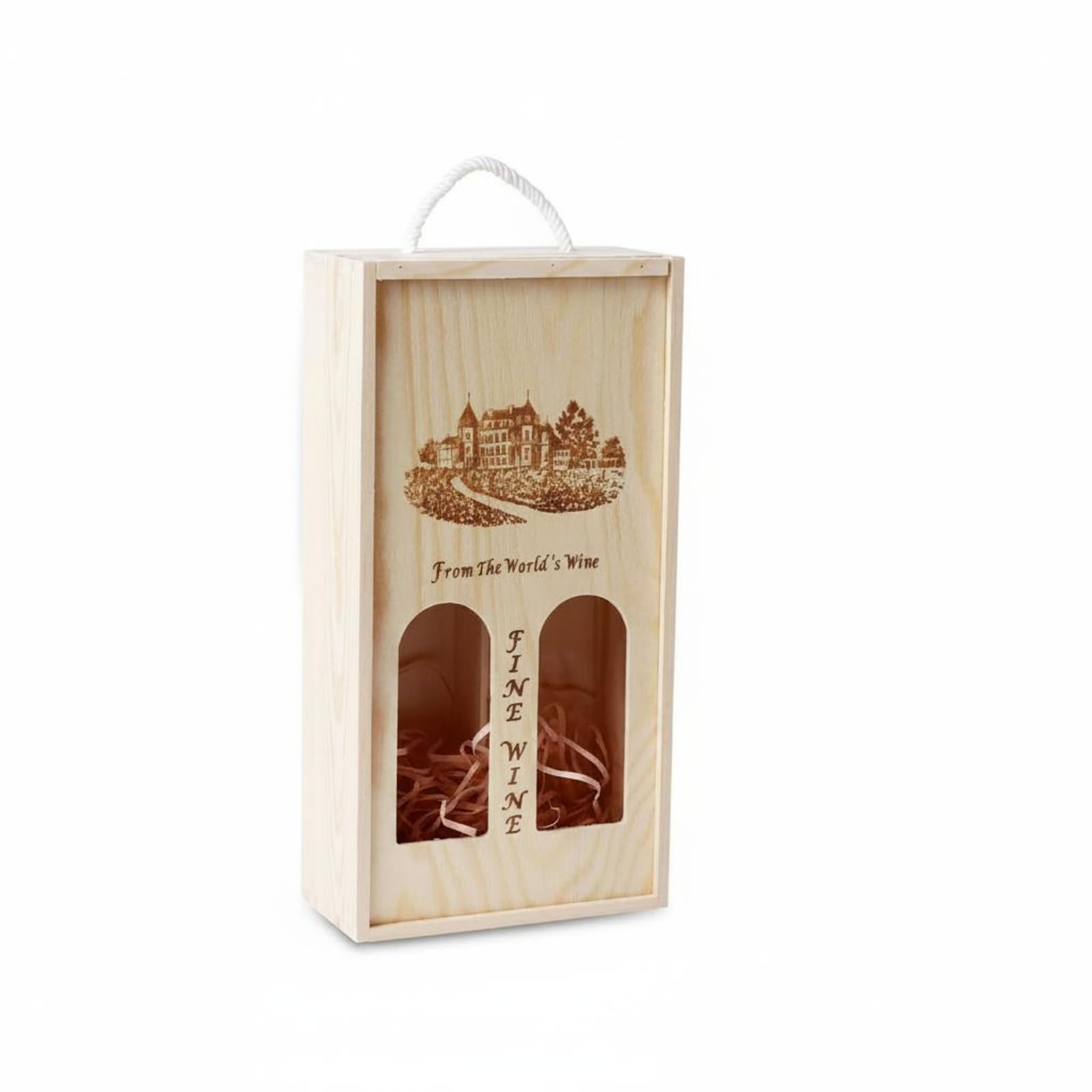Caisson à vin en bois massif de pin double avec porte style rustique