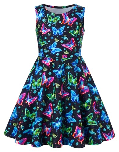 ALISISTER Girls Summer Dress Sleeveless Size 6 7 Butterflies Dresses for Girls 6-7 A-Line Sundress Summer Outfits School Butterflies 6-7 Years