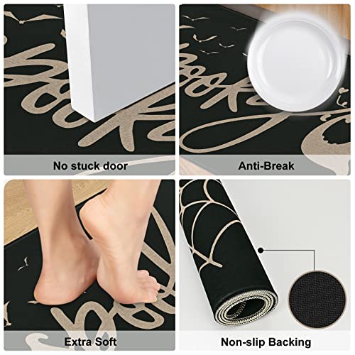 2 Pcs Halloween Kitchen Rugs Mat, Personalized Ghost Bat Horror Black Area Rug Set Of 2 Washable, Non-Slip Absorbent Cartoon Boo Spooky Kitchen Mats Cushioned Anti Fatigue, 17'' X 47'' + 17'' X 30'' #TOP4