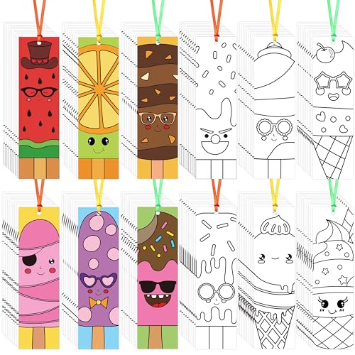 Dvbonike 120Pcs Ice Cream Color Your Own Bookmarks - Summer