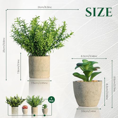 MAHMITIY Fake plants Artificial Plants Indoor Set of 4 Potted Foliage Eucalyptus Rosemary Succulents Mini Faux Plant for Room Decor Home Kitchen Garden Office Shelf Wall Decoration Indoor & Outdoor - Image 3