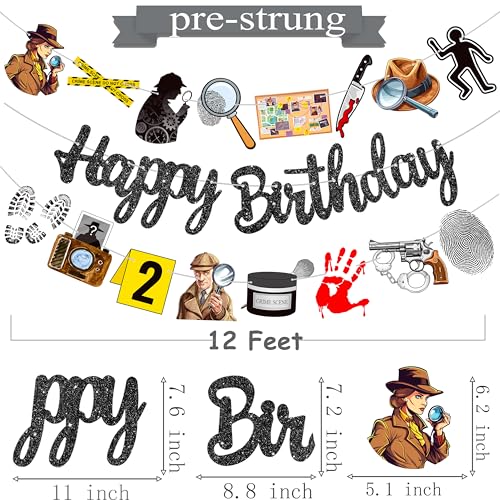 Detective Birthday Party Banners Detective Birthday Party Decoration Black Glitter Mystery Theme Garland for Mystery Party Top Secret Spy Theme Baby Shower Supplies by C L cooper life - Used condition - Image 5