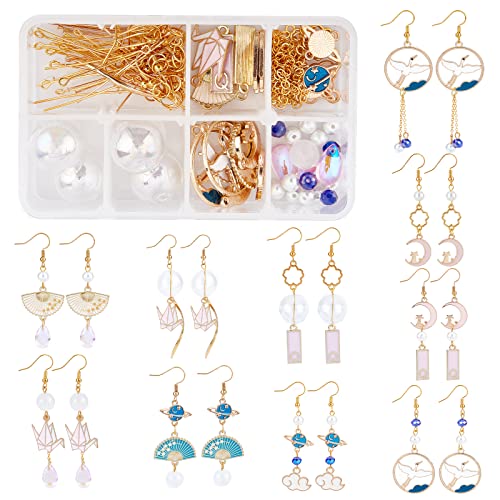 Sunnyclue 1 Box Diy 10 Pairs Japanese Enamel Charm Moon Charm Paper Crane Earring Making Kit Fan Charms For Jewelry Making Sakura Cat Faceted Glass Beads Glass Ball Charms Adult Women Instruction #TOP8