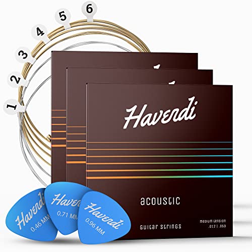 HAVENDI® Guitar Strings I Acoustic guitar strings with Phosphor Bronze Coating I Brilliant Sound Quality I Includes 3 Picks…