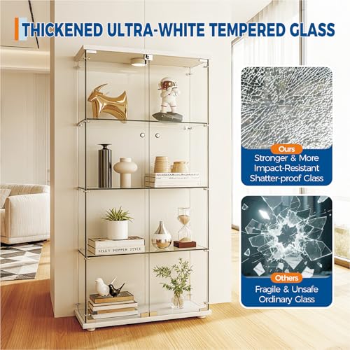 GarveeHome 4 Shelves Display Cabinet with LED Light & Double Doors, White by GarveeHome - Image 6