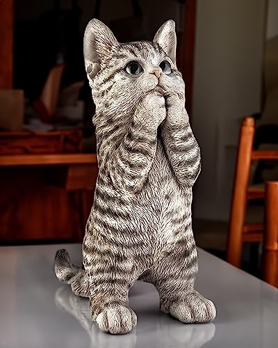 Outdoor Cat Statue Garden Decoration,Cute Prayer Gray Cat Figurine Art Interior Office Home Décor,Animal Resin Sculpture Art Decoration For Garden Yard Lawn,Resin Cat Figurine Gift For Cat Lovers #TOP3