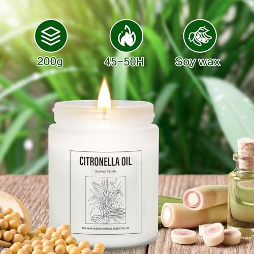 シトロネラキャンドル6個パック アウトドア - 44オンスの天然ソイワックスキャンドルセット、300時間長持ちする香り付きキャンドル キャンプ、裏庭、パティオ用 [5]