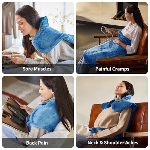 Heating Pad for Neck Shoulder and Back, Valentines Day Gifts for Her Him, Birthday Gift for Women Men Mom, Deeper Pain Relief,Large Weighted Heat Pad, ETL Certified, Blue - Image 6