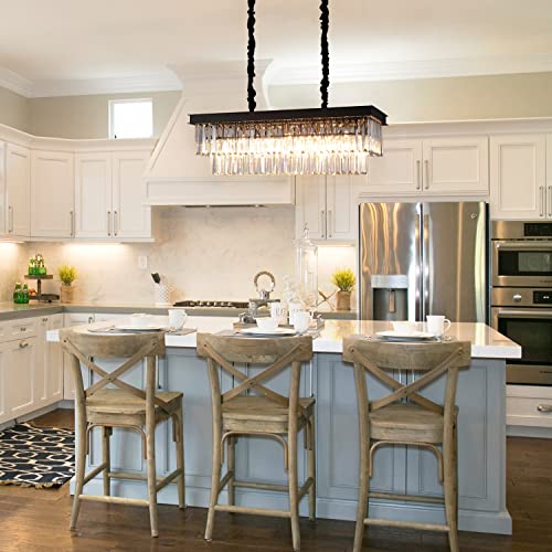 Image of Rectangular Crystal Chandelier Dining Room Black Rectangle Pendant Light