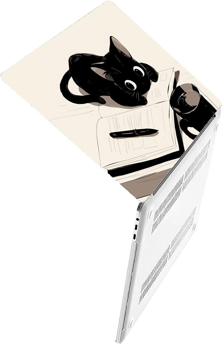 Compatible with MacBook Air 15 Inch Case 2023 M2 Chip Model A2941, Plastic Hard Shell Case for Mac Air 15 with Touch ID (2023) - Cute Black Kitten