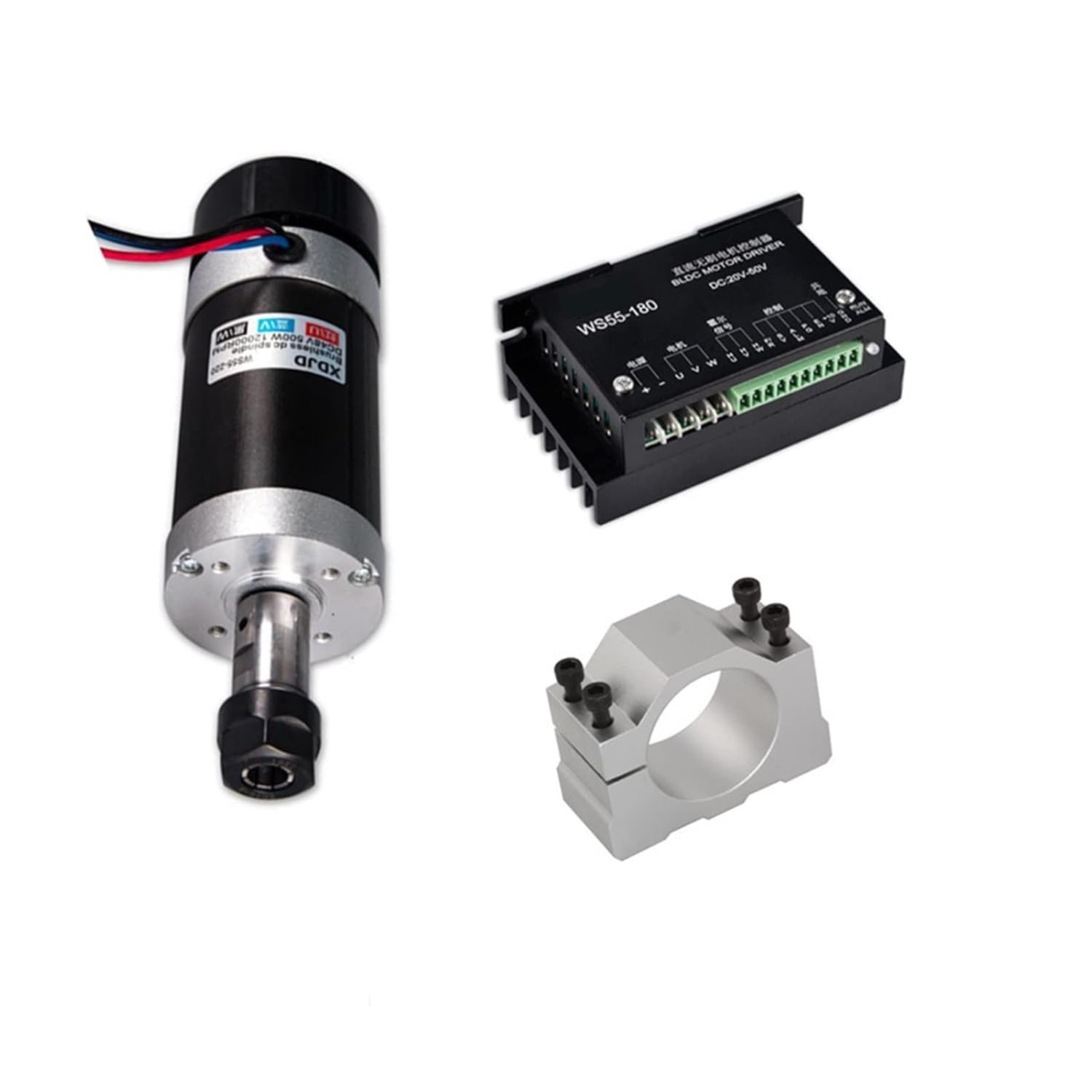 Spindle Motor, ER11 Brushless 400W DC Spindle CNC Machine Router Parts 55MM Clamp Stepper Motor Driver Power Supply 3.175mm CNC Tools(Spindle and Driver)
