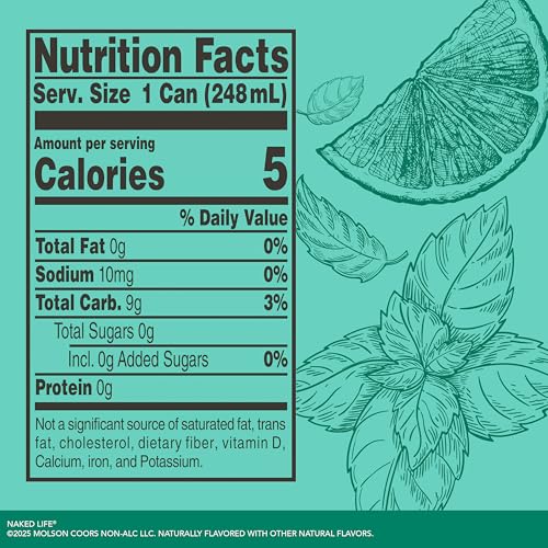 Naked Life Non-Alcoholic Drinks, Mojito - Low Calorie Alcohol-Free Spirits with Zero Sugar - 8.4 Fl Oz Cans, Pack Of 4