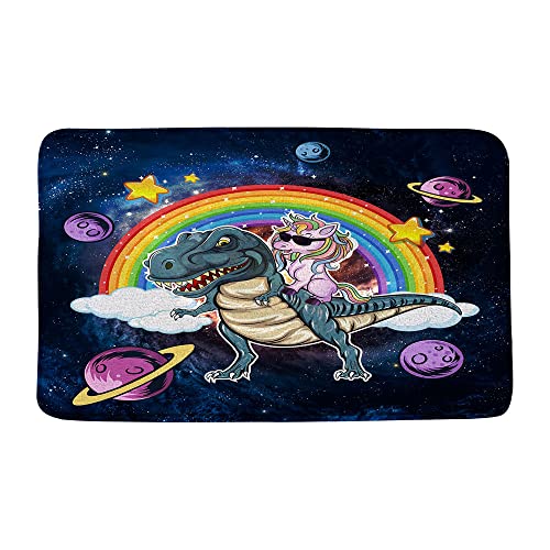 Funny Dinosaur Unicorn Bath Mat Unicorn Riding Dinosaur Fantasy Animal Mysterious Galaxy Planet Rainbow Creative Boy Girl Bathroom Microfiber Memory Foam Bathroom Rug Doormat Kitchen Toilet Floor Rug #TOP5