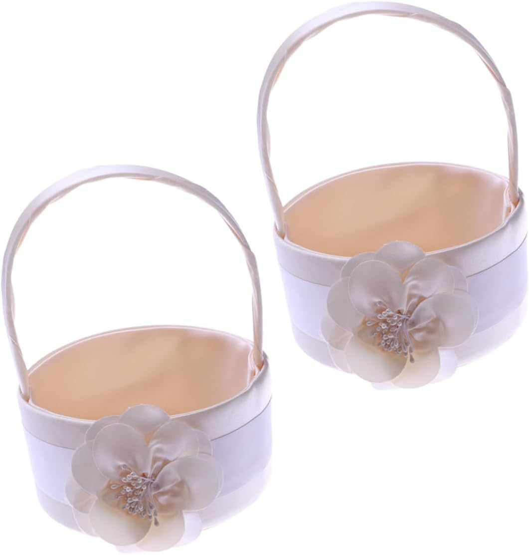 CALLARON Set of 2pcs Elegant Satin Flower Girl Basket for Weddings Floral Petal Basket with Handle for Flower