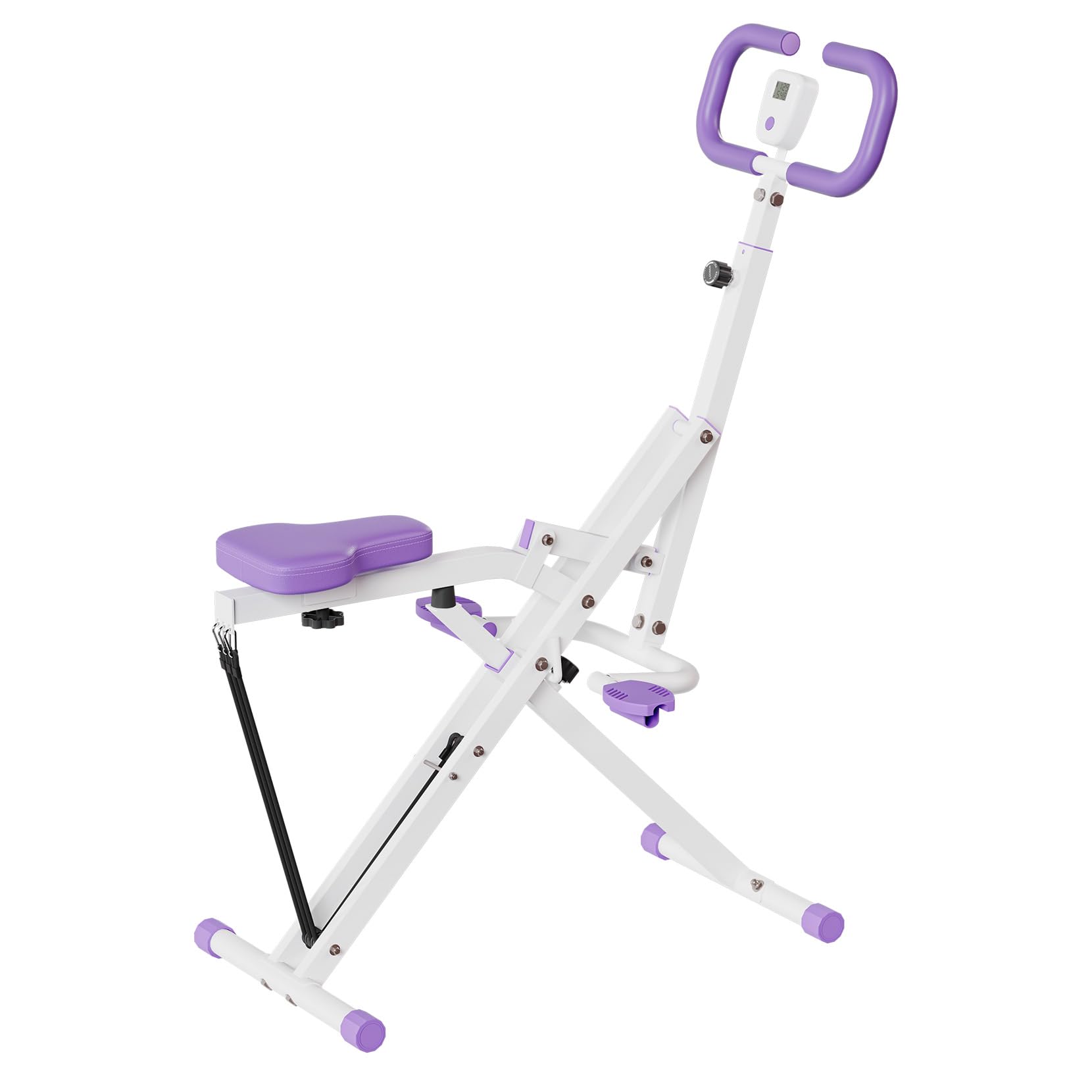 Foldable Squat Assist Trainer, Rowing Machine Exercise Equipment w/Adjustable Resistance, Home Gym Training Machine for Arm, Glute & Leg Workout (White)