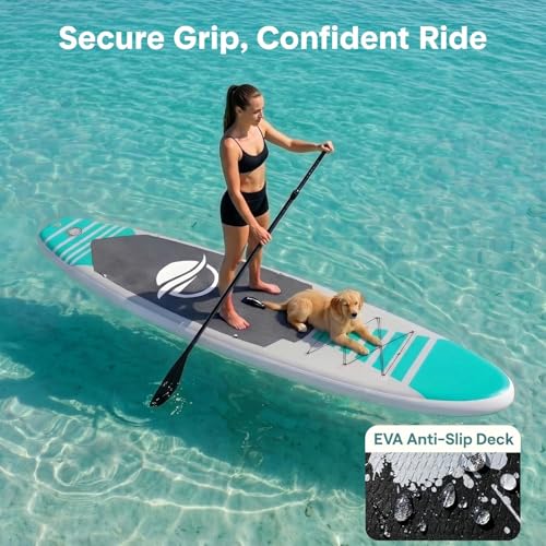 SereneLife 10'/10'6" Inflatable Stand Up Paddle Board with SUP Accessories, Inflatable SUP with Anti-Slip EVA Deck Pad, Wide Design Paddle Board for Adults and Youth by SereneLife - Used condition - Image 4