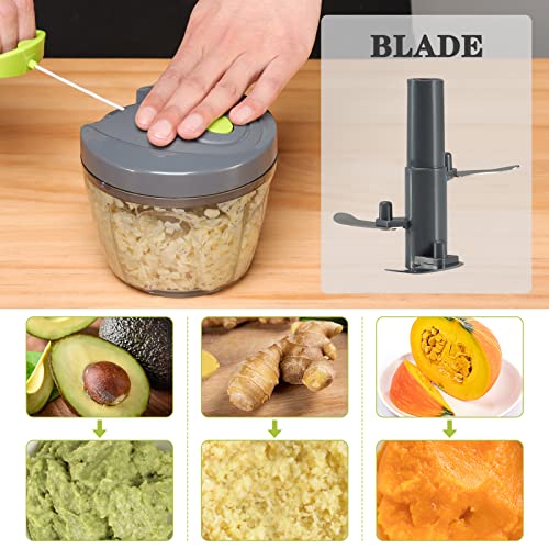 Image of Cambom Manual Food Chopper Vegetable Cutter, Hand String Vegetable Chopper Onions Cutter for Vegetable Fruits Nuts BPA Free Food Safe Material, 650ml Gray