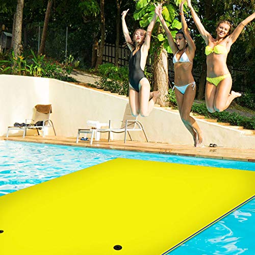 Gymax Floating Water Pad, 9'/18' X 6' Water Foam Mat With Rolling Pillow, 3-Layer Floating Island For Pool River Lake Beach Ocean Water Activities (Yellow, 9 Feet) #TOP4