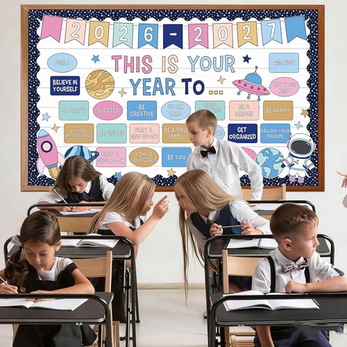 This is Your Year Bulletin Board Set Outer Space Galaxy Welcome Back to School Classroom Bulletin Board Inspirational Planet Astronaut Rocket Cutouts for School Chalkboard Wall Door Decor Supply - Image 6