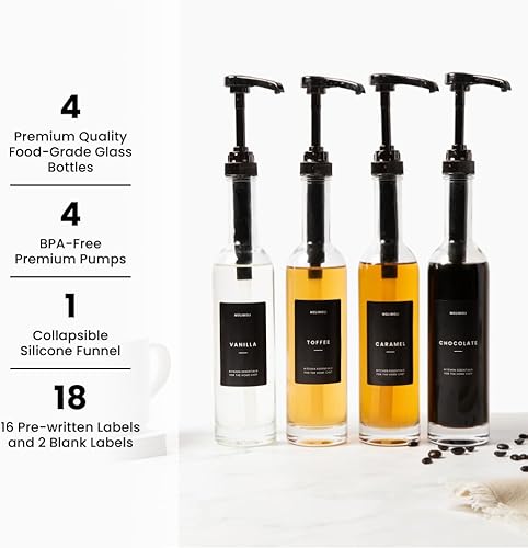 Miniatura 2 de Molimoli Juego de 4, 11.8 fl oz, dispensador de jarabe de café para barra de café, dispensador de bomba de café, botella de jarabe de vidrio con