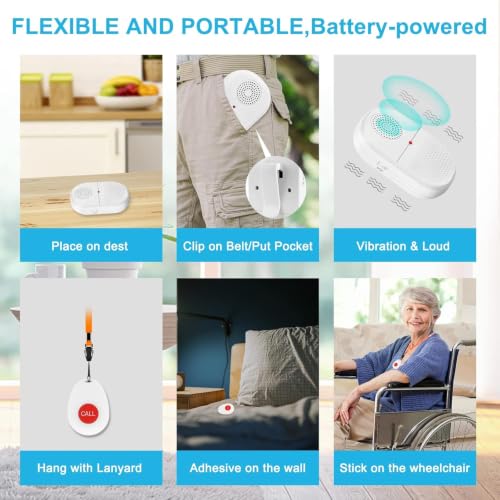 Image of CallToU Portable Vibrating Caregiver Pager, 4 Call Buttons, 2 Receivers