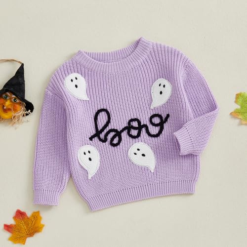 Baby Halloween Outfit Boy Girl Pumpkin Sweater Ghost Embroidery Knit Sweatshirt Infant Toddler Halloween Clothes2