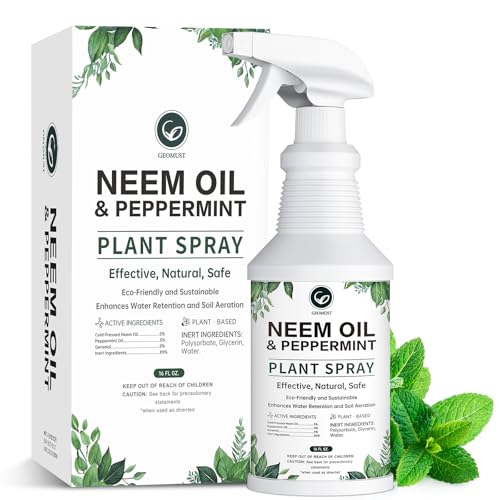 Geomust Neem Oil Plant Spray with Peppermint, 16oz Ready-to-Use, Natural Plant Protection, Multi-Purpose Botanical Spray for Indoor & Outdoor Use, Safe for Vegetables & Houseplants