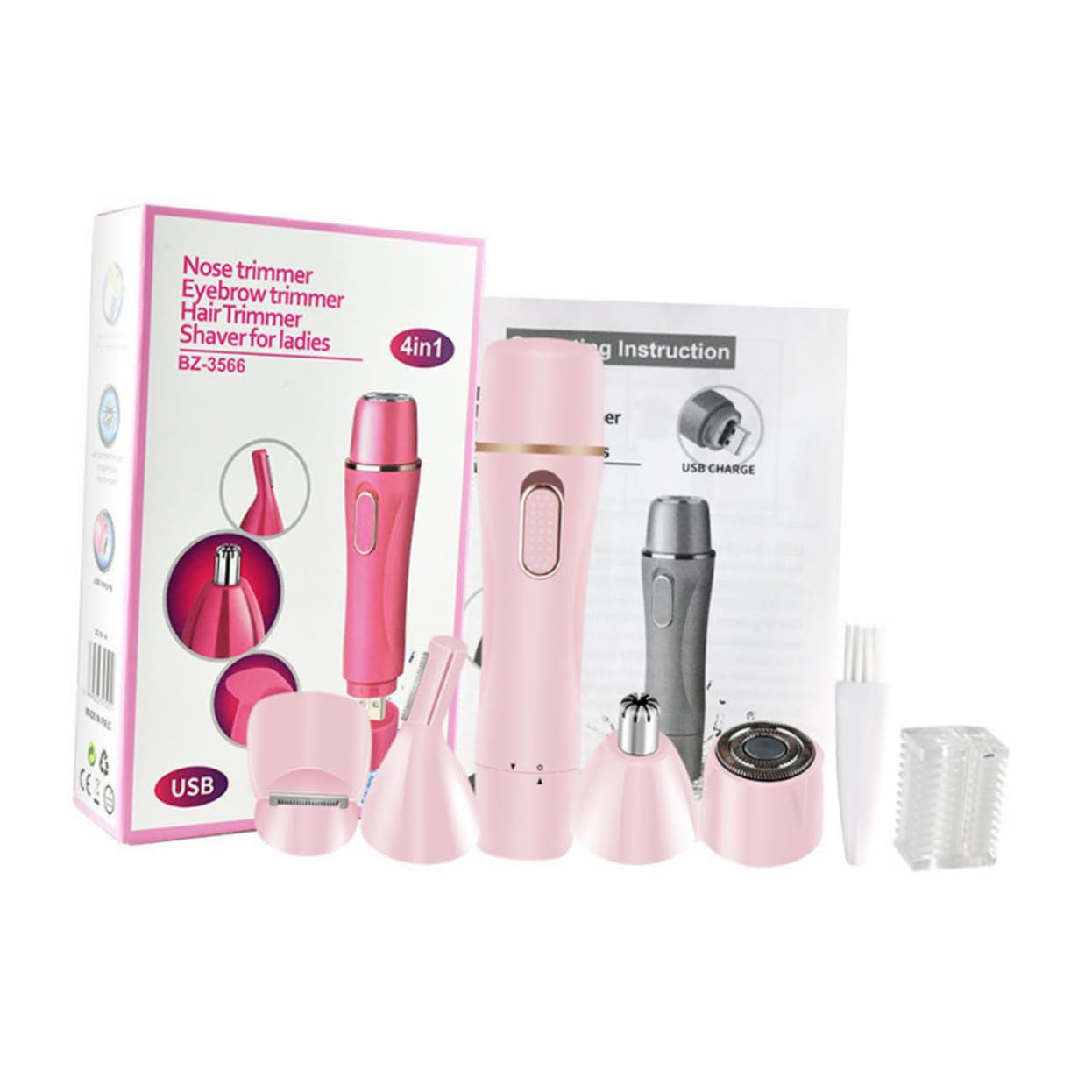 2sets Rasoio Multifunzionale Usb Per Donne Epilatore Portatile e Ricaricabile Per Corpo e Sopracciglia Rosa